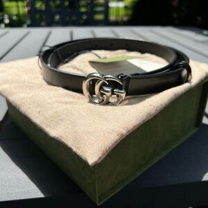 Auth Gucci Marmont thin belt with silver GG